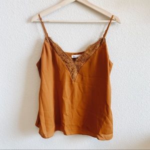 Burnt Orange Tan Lace Lingerie Style Slip Tank Top